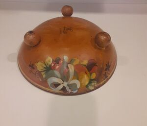 Vintage Robinhood Ware 3 footed Wooden Handpainted Bowl Distressed